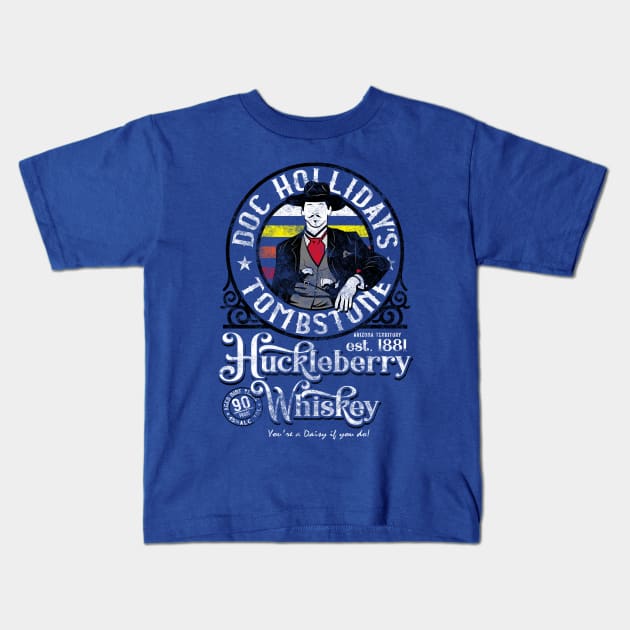 Doc Holliday's Huckleberry Whiskey Kids T-Shirt by FiendishlyCruelArt